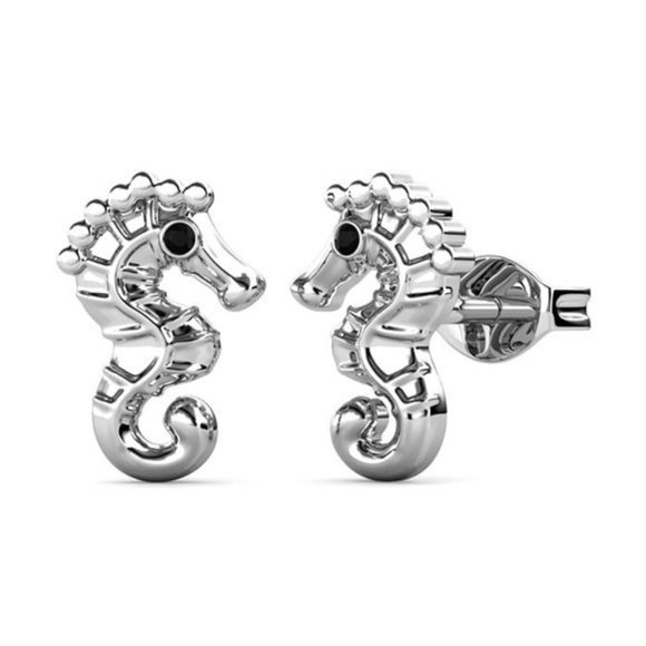 Silver Seahorse Stud Earrings - Picture 3 of 5